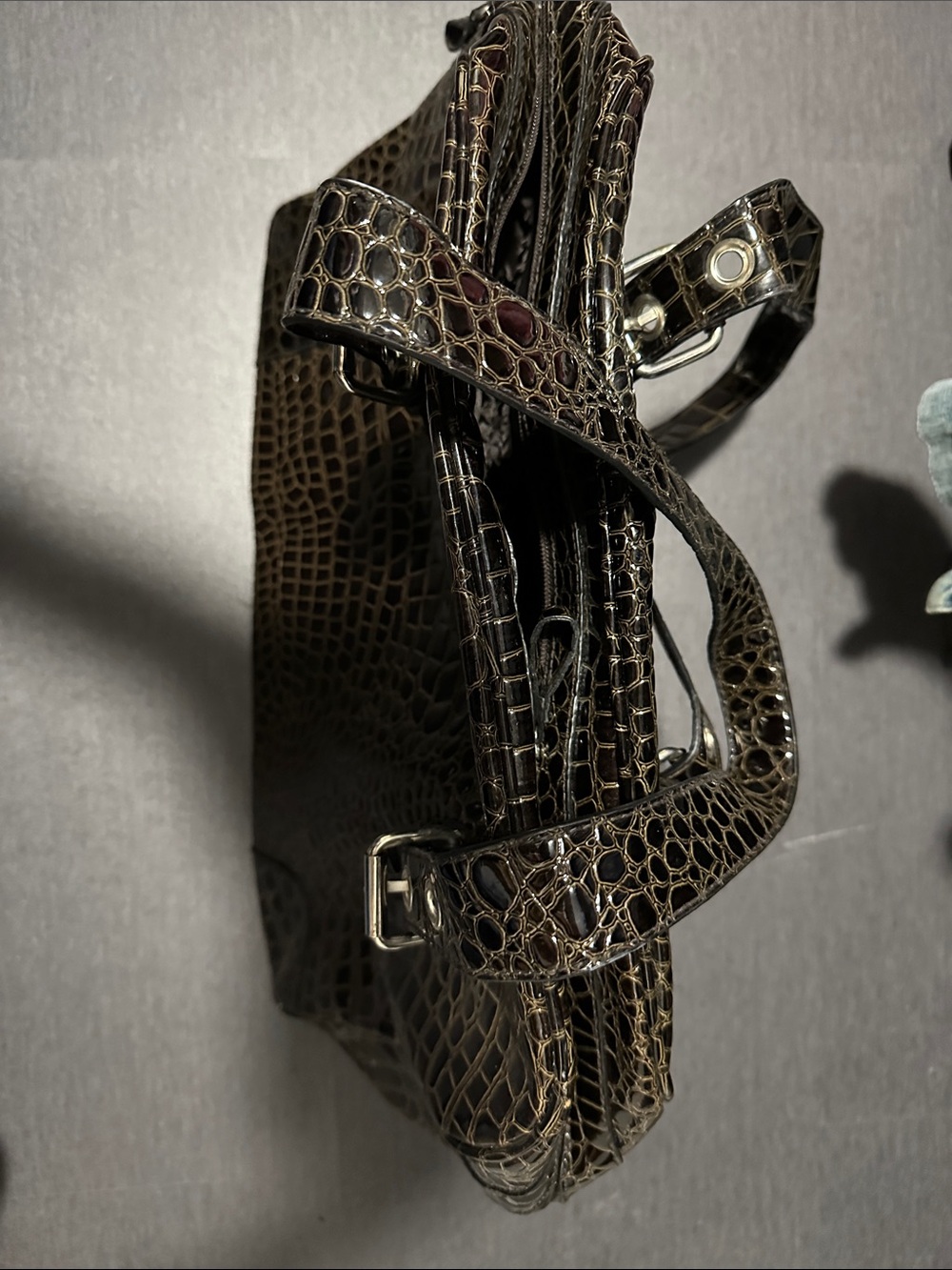 Bueno Dark Brown Croc-Embossed Shoulder Bag